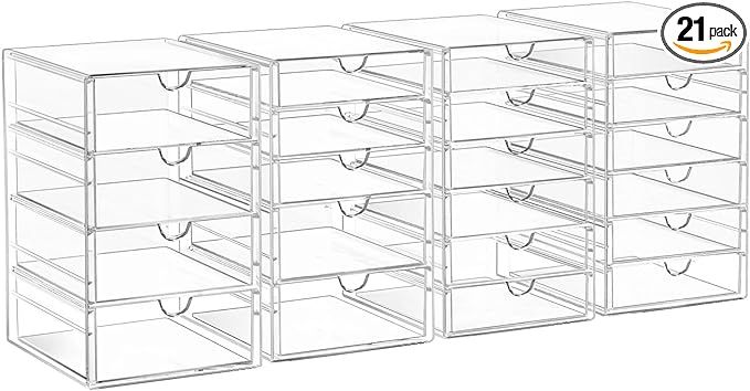 Acrylic Drawer Organizers - 21 Drawers 4 Set - Clear Storage Drawers for Office Supplies - Stacka... | Amazon (US)