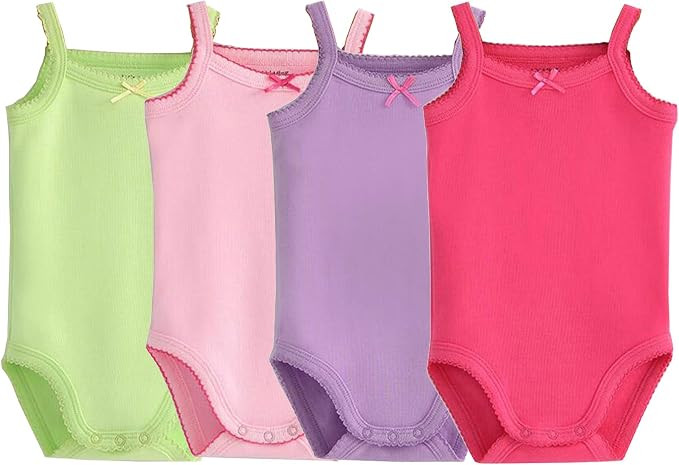 Girls Spaghetti Strap Bodysuit Sleeveless Tank Top Cotton One-Pieces Pack of Summer Baby Clothes ... | Amazon (US)