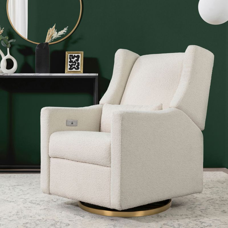Babyletto Kiwi Ivory Boucle Nursery Power Glider Recliner Chair with Gold Base + Reviews | Crate ... | Crate & Barrel