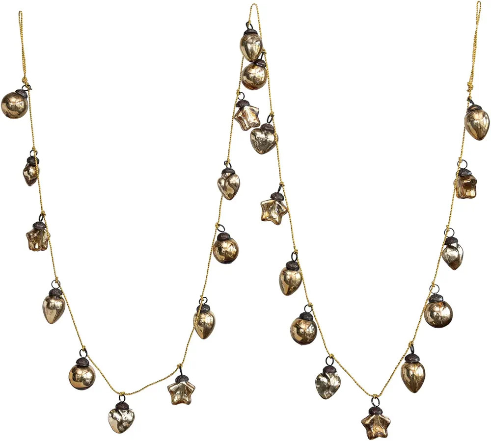 Creative Co-Op 72' L Mercury Glass Ornament Garland w/Gold Cord, Gold Finish | Amazon (US)