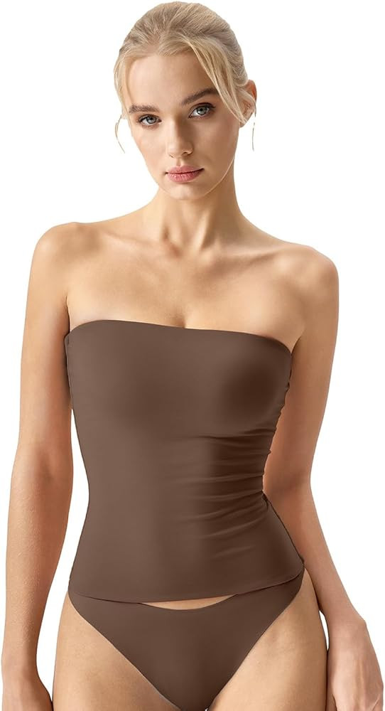 QINSEN Women's Tube Top Double Lined Strapless Bandeau Top Summer Slim Fit Going Out Tank Tops | Amazon (US)