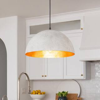 HUOKU PCover 1-Light Antique White Medium Dome Pendant Light with Gold Leaf Interior shade PD1059... | The Home Depot