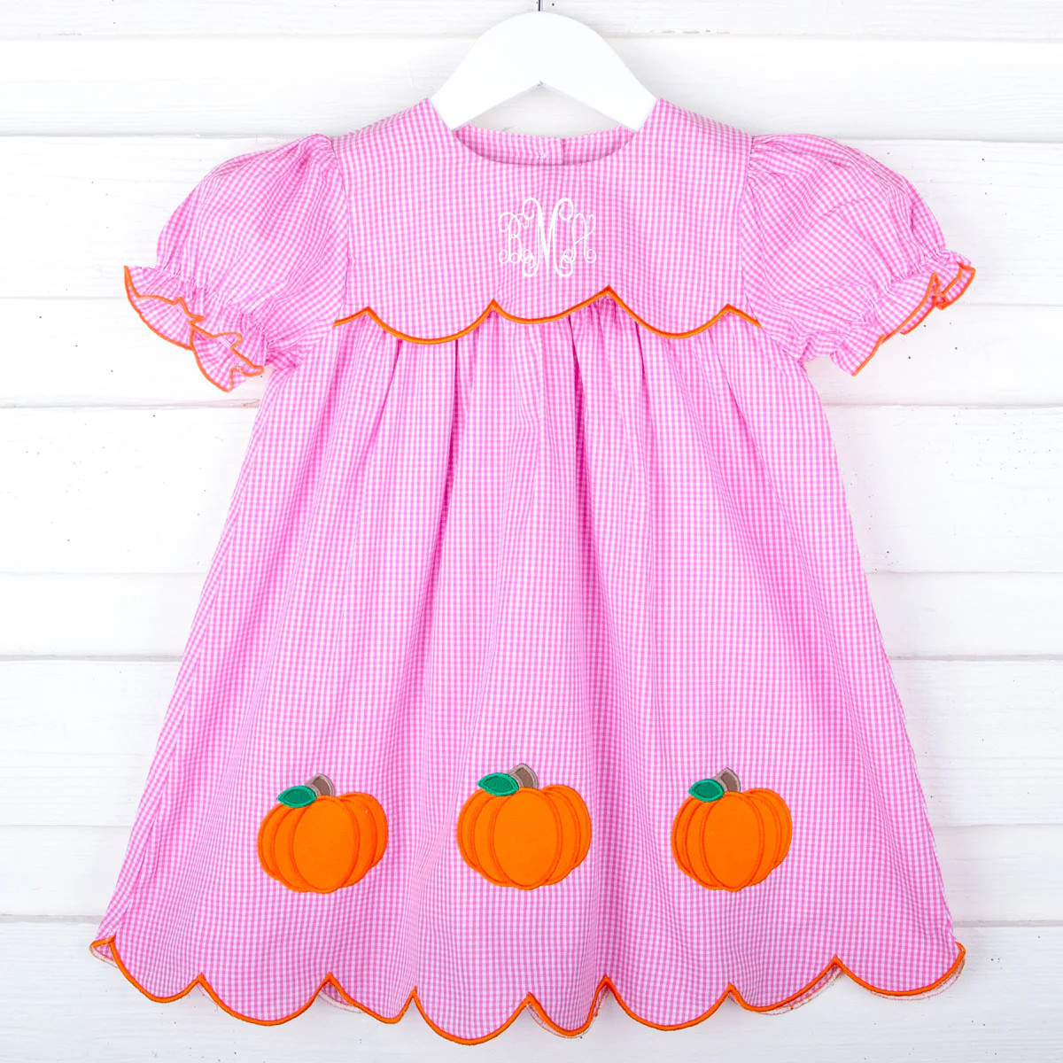 Pumpkin Cluster Pink Gingham Amelia Dress | Classic Whimsy