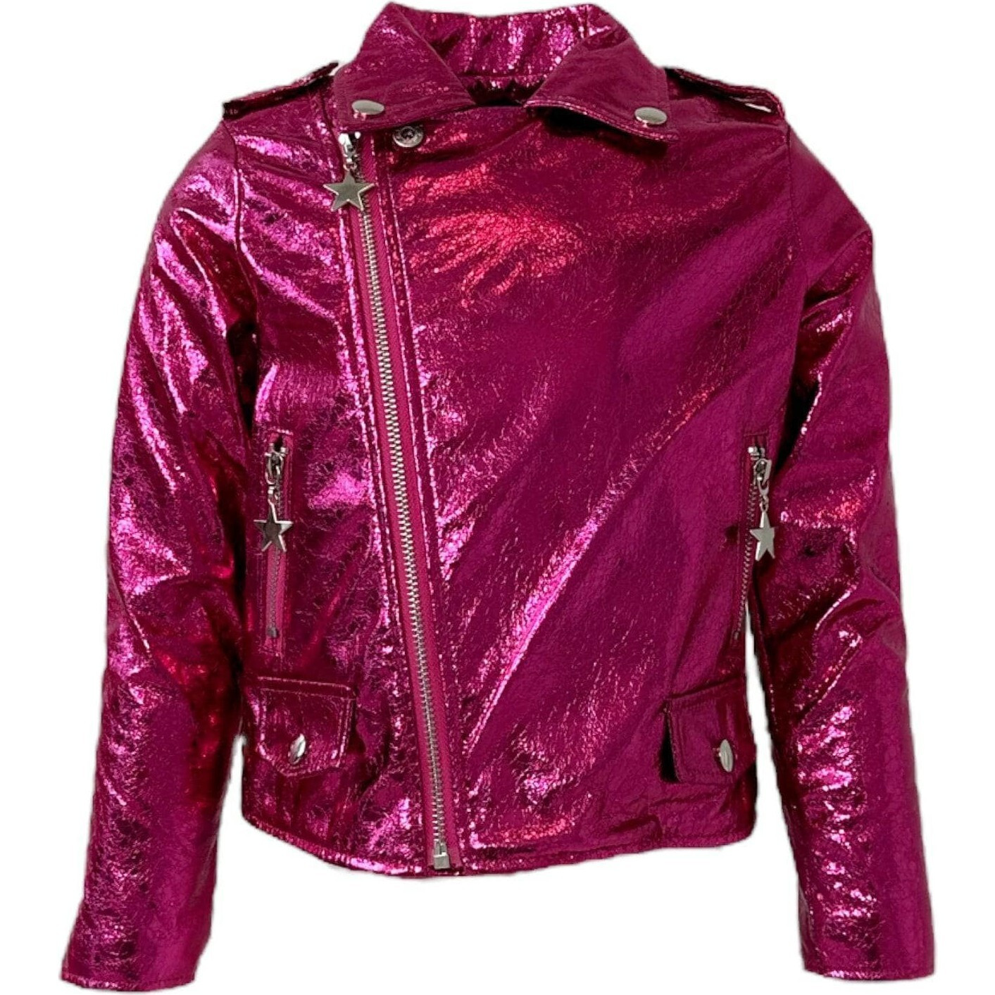 Metallic Moto Jacket, Hot Pink | Maisonette