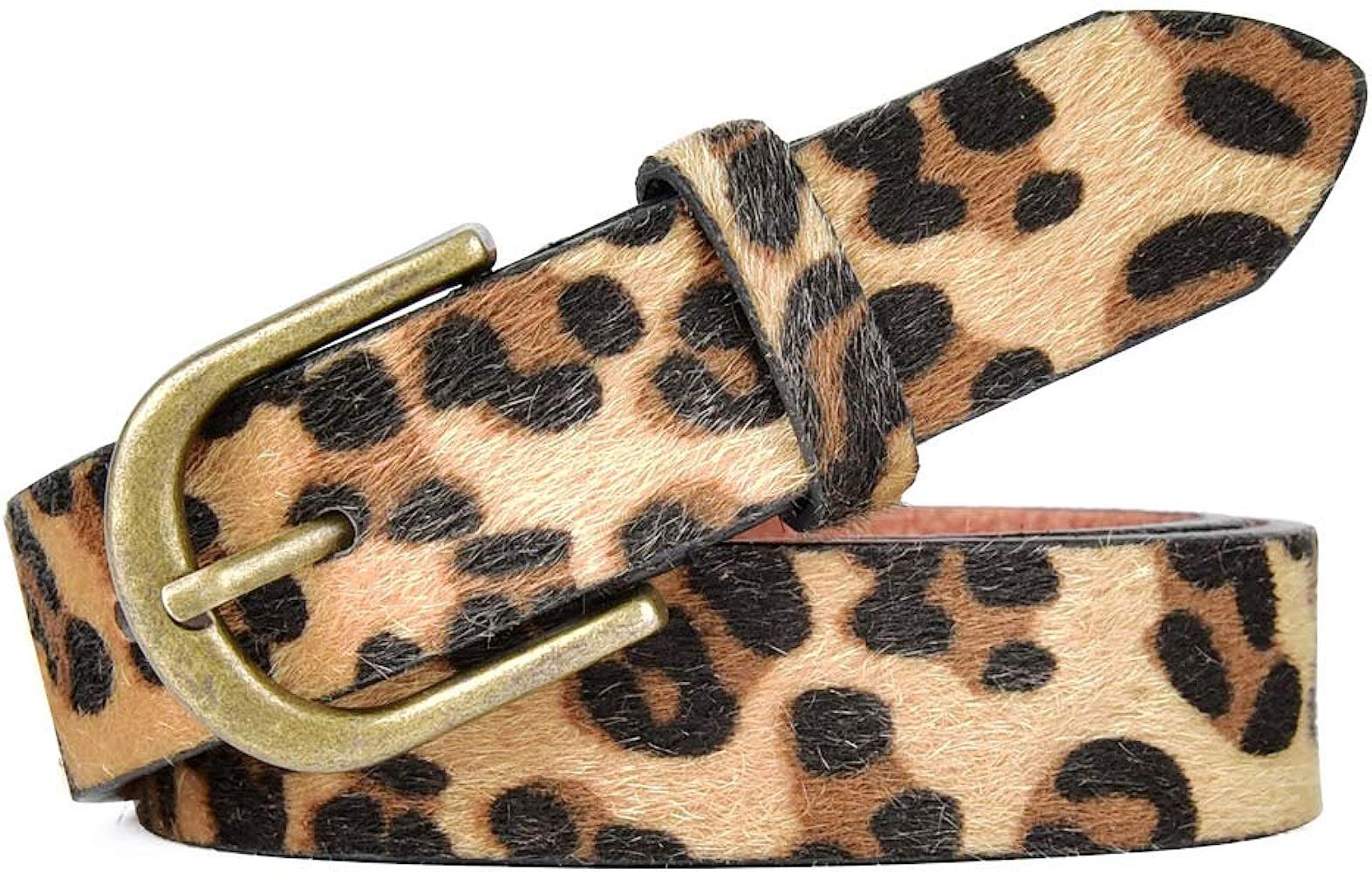 Talleffort Leopard Print PU leather Belt Women's Waist Belt Artificial Horse hair Belts for Women | Amazon (US)