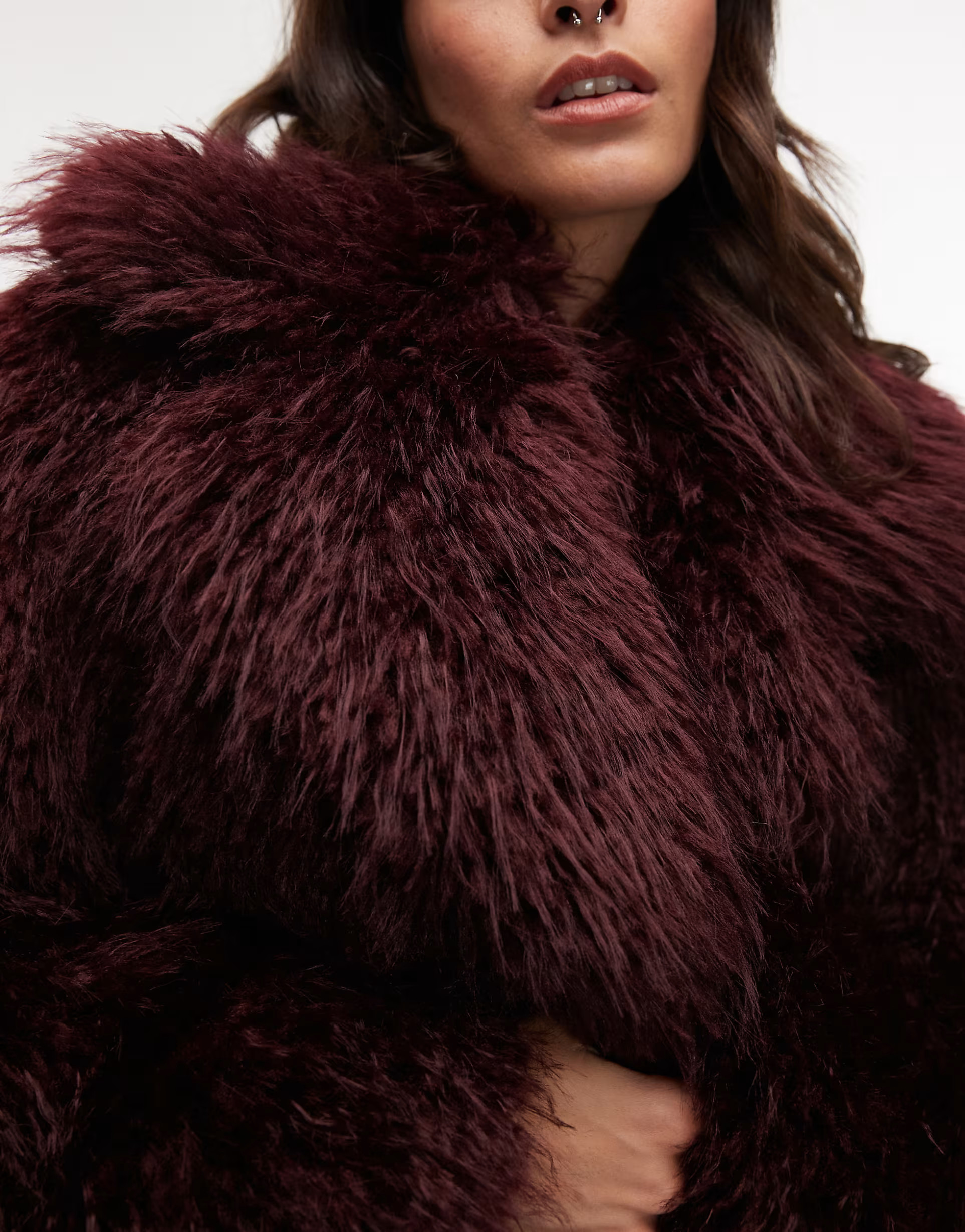 Mango faux fur jacket in dark red | ASOS | ASOS (Global)