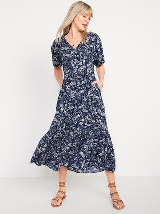 Floral-Print Puff-Sleeve All-Day Maxi Swing Dress for Women | Old Navy (US)