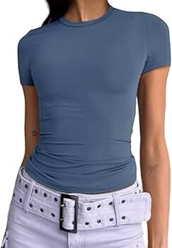 Women's Casual Basic Going Out Crop Tops Slim Fit Short Sleeve Crew Neck Tight T Shirts | Amazon (US)