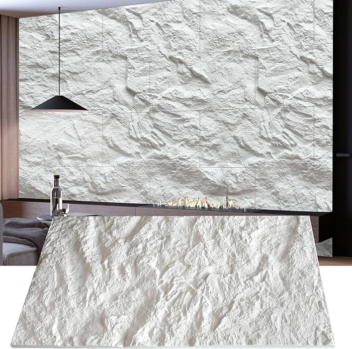 KASARO 3D Faux Stone Wall Panels, 4 PCS PU Wainscoting Panel for Interior Wall Decor, Cement Text... | Amazon (US)