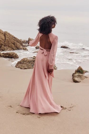 Talk About Divine Blush Long Sleeve Backless Maxi Dress | Lulus