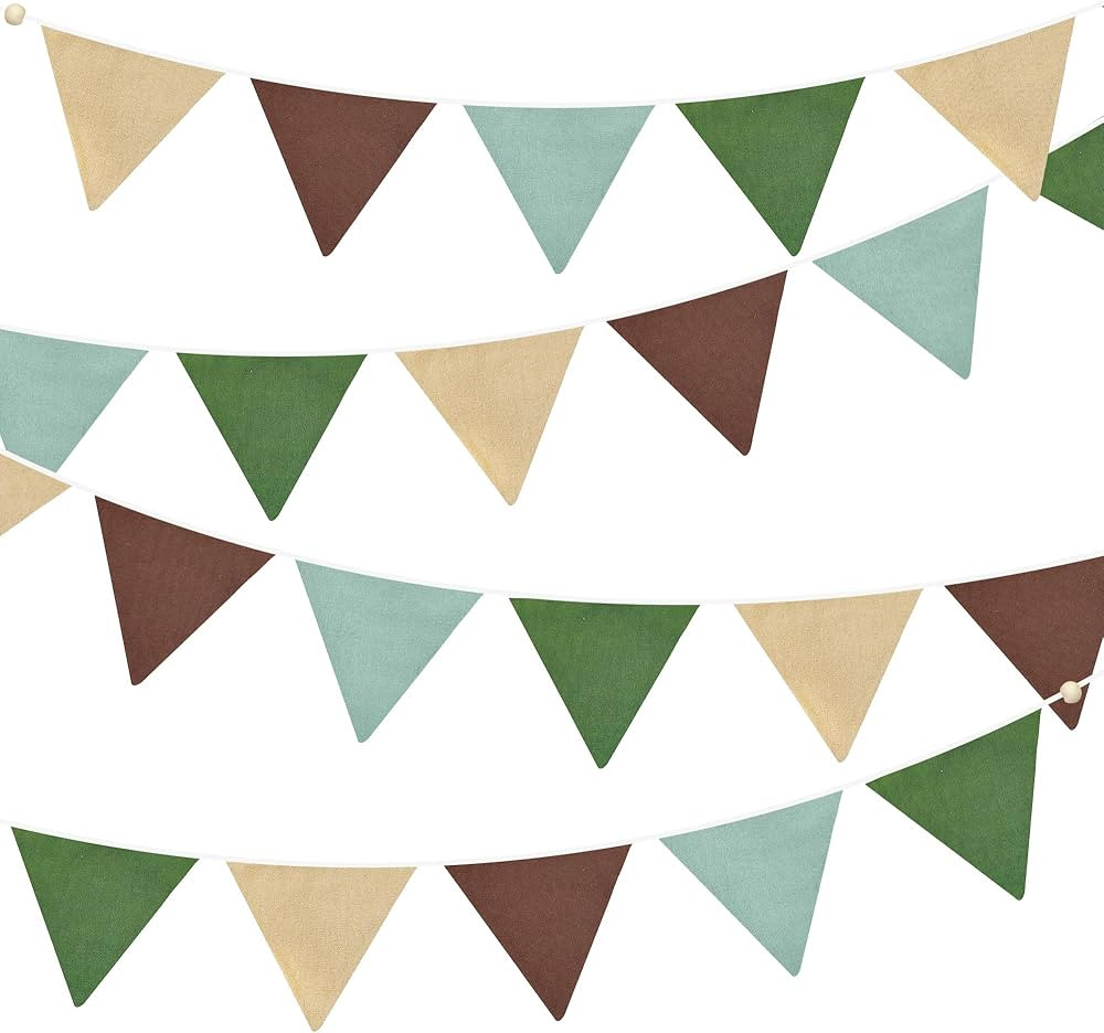 2 Sets of Green Brown Beige Pennant Banner 24Pcs Nursery Garland Flags Fabric Triangle Bunting St... | Amazon (US)