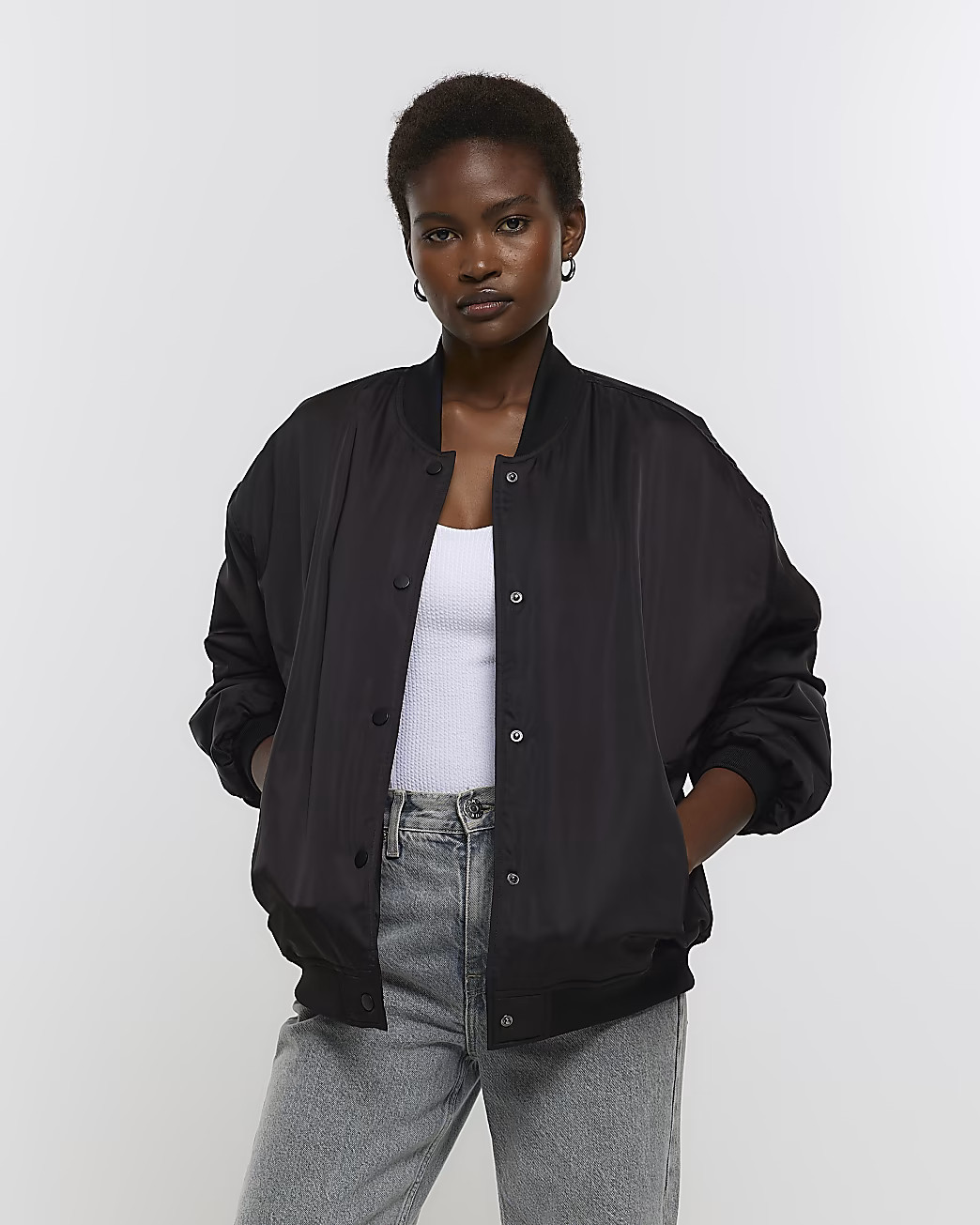 Black bomber jacket | River Island (UK & IE)
