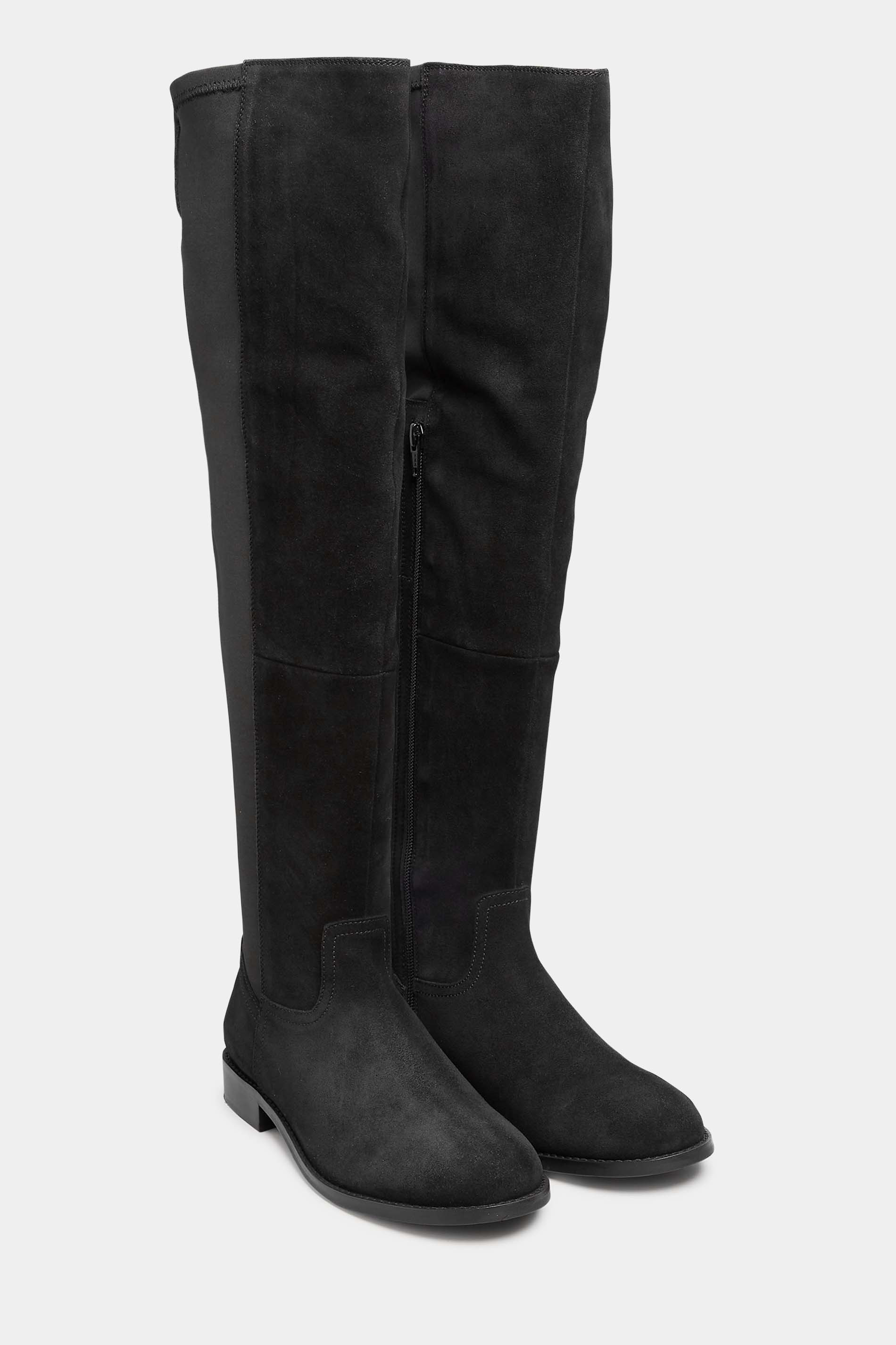 LTS Black Over The Knee 50/50 Suede Boot In Standard Fit | Long Tall Sally