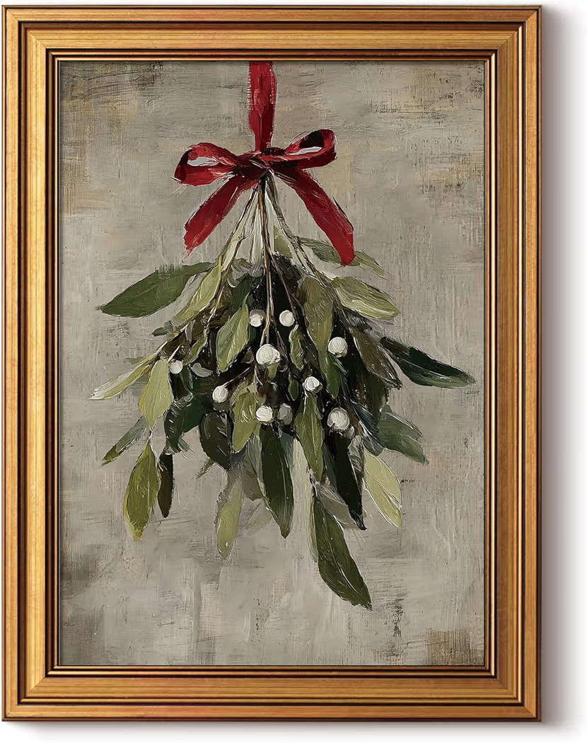 InSimSea Gold Framed Christmas Wall Art, Vintage Canvas Prints Decor, Mistletoe Paintings Wall Sh... | Amazon (US)