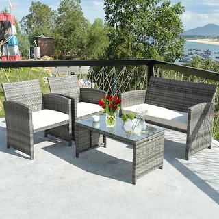 Costway 4PCS Rattan Patio Furniture Set Garden Lawn Sofa Cushioned | Bed Bath & Beyond