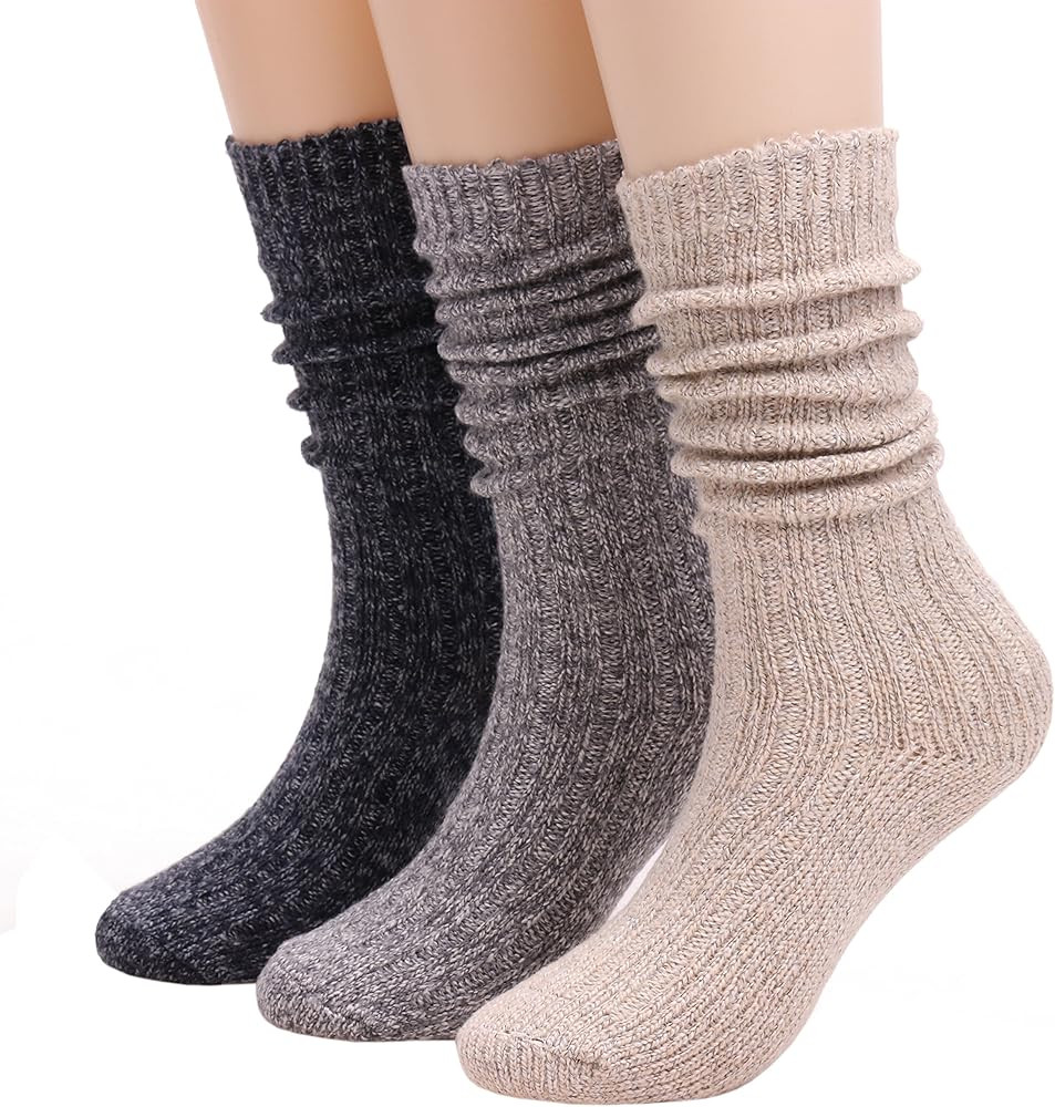 3 Pairs Women Winter Wool Cable Knit Crew Knee High Boot Socks,Size 5-11 W605 | Amazon (US)
