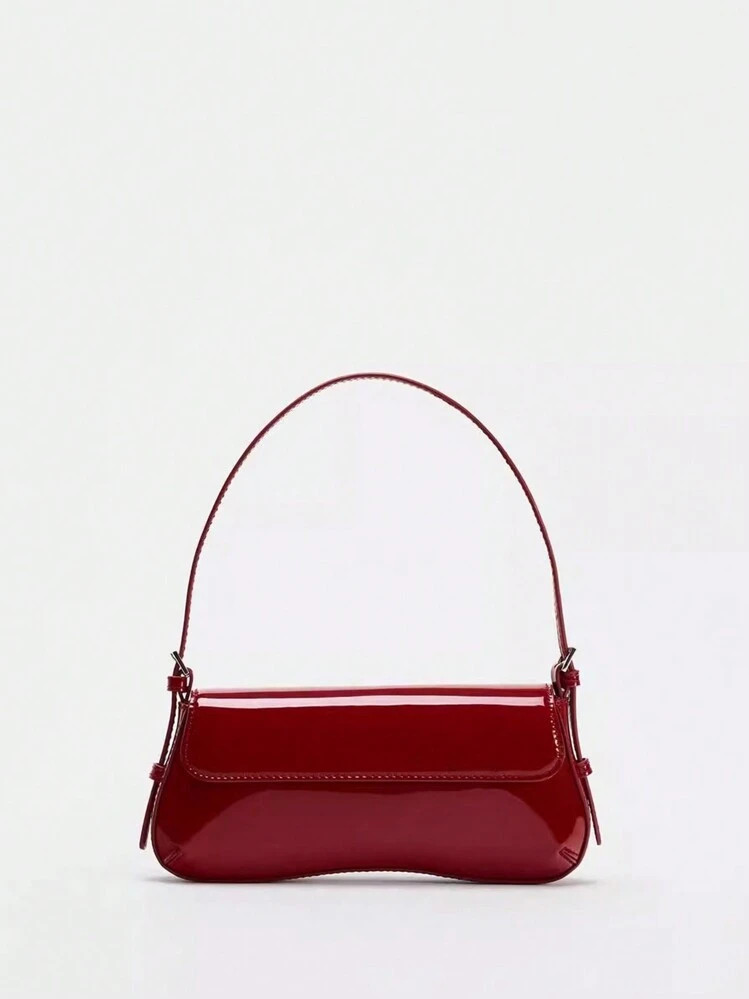 Women Minimalist Shoulder Bag, Burgundy Small Handbag, Baguette Bag, Simple Crossbody Bag, Undera... | SHEIN