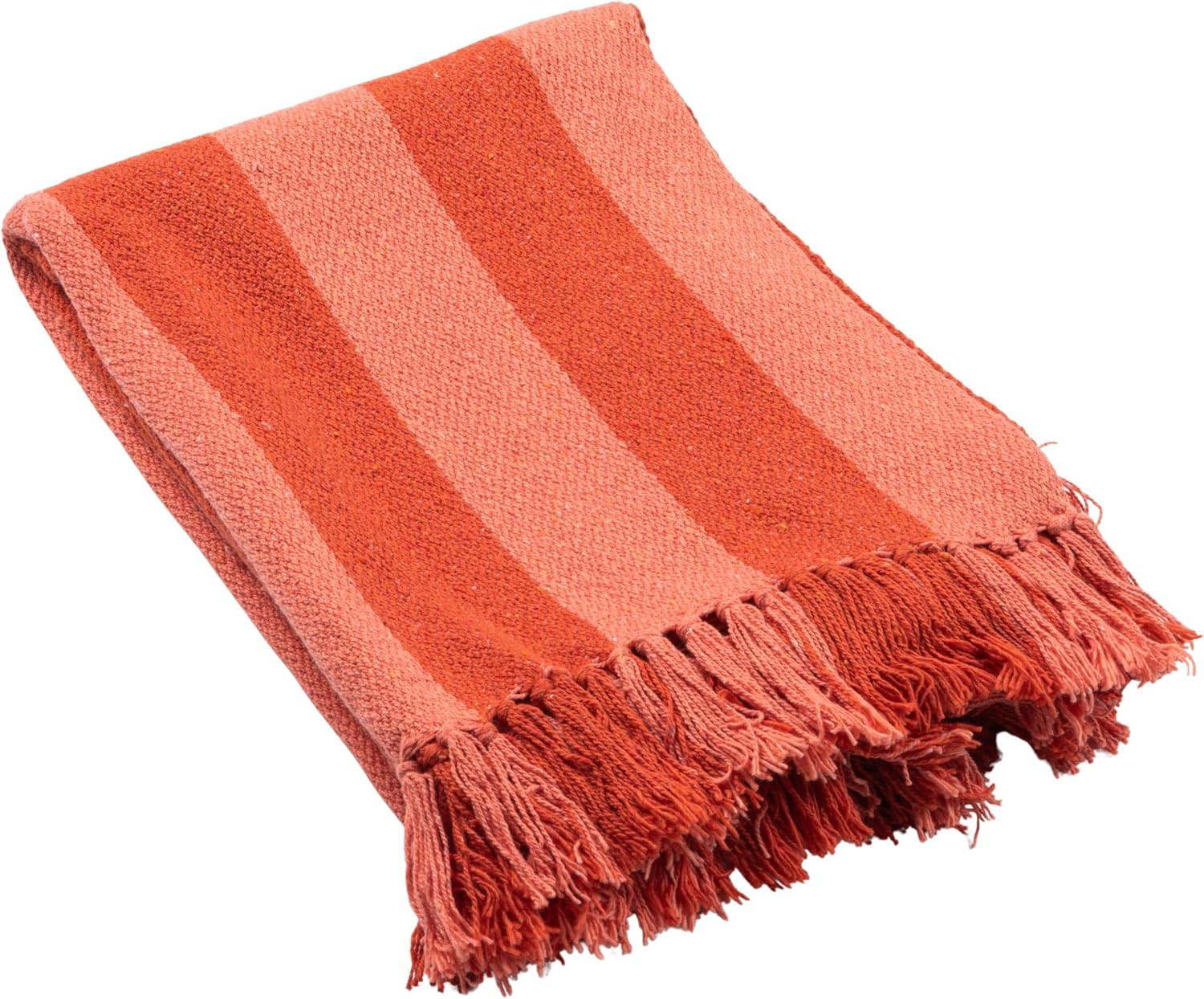 Creative Co-Op Woven Cotton Blend Throw with Stripes and Fringes, Red and Pink | Amazon (US)