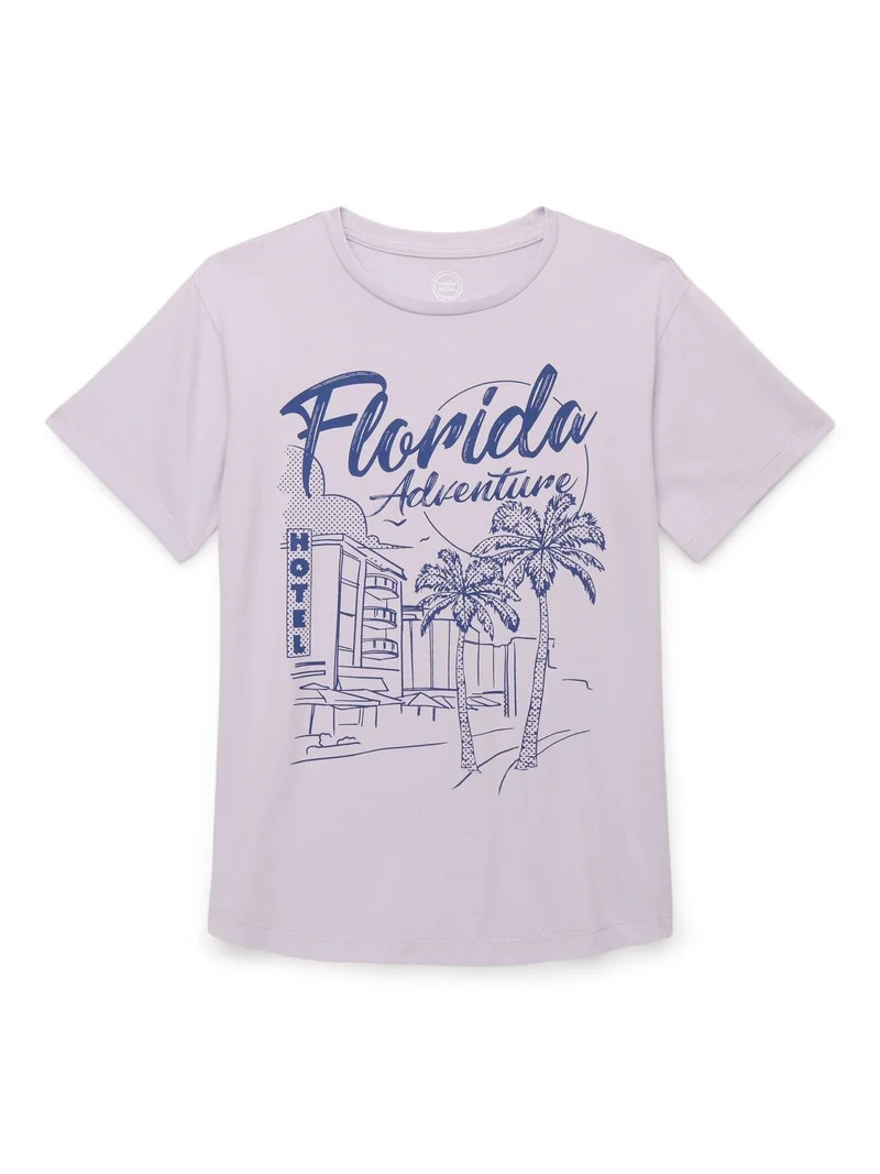 Wonder Nation Girls Florida Adventures Graphic Tee with Short Sleeves, Sizes 4-18 - Walmart.com | Walmart (US)