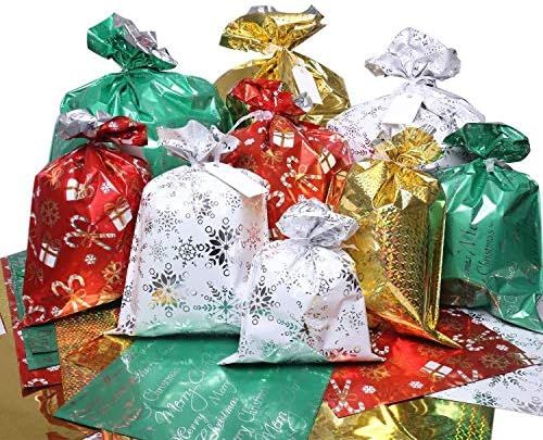 Christmas Gift Bags, 32Pcs Santa Wrapping Bag in 4 Sizes and 4 Designs with Ribbon Ties and Tags ... | Amazon (US)