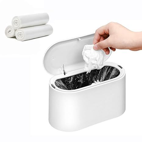 SUBEKYU Mini Trash Can with Lid,Small Desk Countertop Mini Garbage Cans,Tiny Waste Basket,White,F... | Amazon (US)