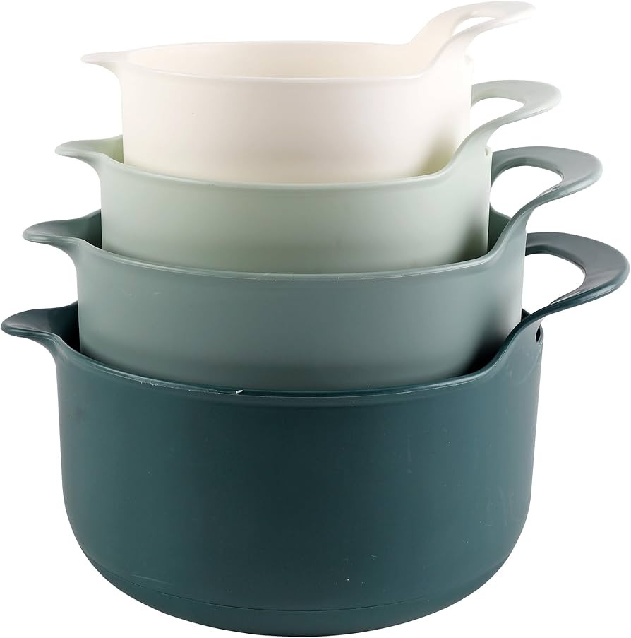 COOK WITH COLOR Nesting Plastic Mixing Bowl Set with Pour Spouts and Handles, Green, 4 Piece Non-... | Amazon (US)