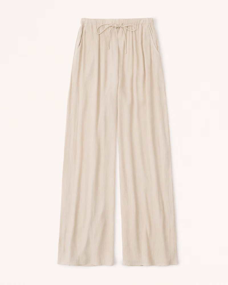 Crinkle Textured Pull-On Wide Leg Pant | White Pants Outfit Tan Wide Leg Pants Outfit | Spring Pants | Abercrombie & Fitch (US)