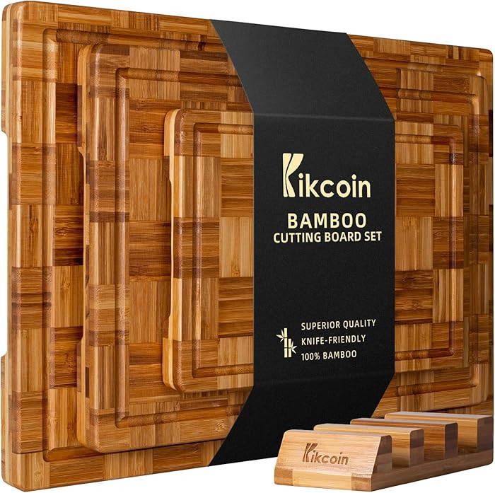 Kikcoin Extra Large Bamboo Cutting Boards, (Set of 3) Chopping Boards with Juice Groove Bamboo Wo... | Amazon (US)