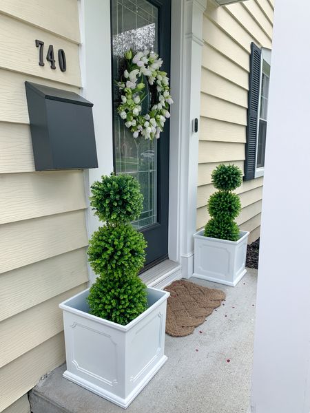 Front porch decor, white planters, black mailbox 

#LTKFindsUnder100 #LTKHome