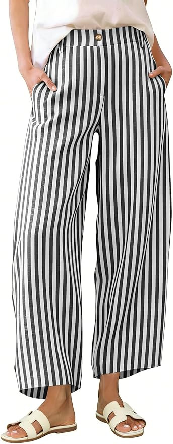 Athlisan Womens Summer Striped Barrel Pants Casual Baggy Wide Leg Palazzo Pants Beach Vacation Ou... | Amazon (US)
