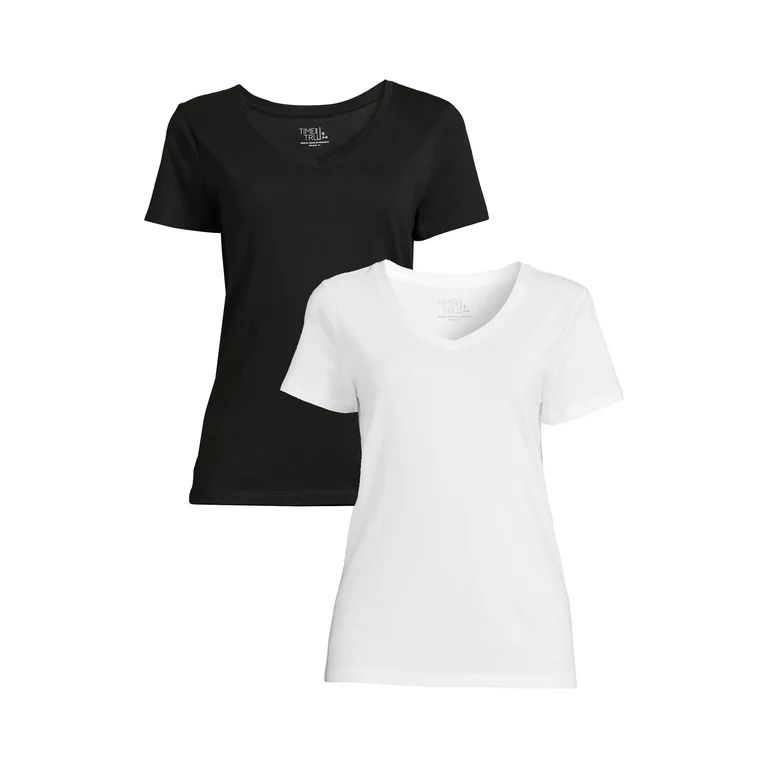 Time and Tru Women's Short Sleeve V-Neck Tee, 2-Pack - Walmart.com | Walmart (US)