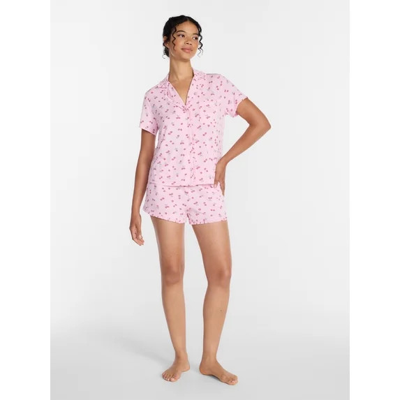 Joyspun Women’s Modal-Blend Ruffle Trim Notch Collar Top and Shorts Pajama Set, 2 Piece, Sizes ... | Walmart (US)