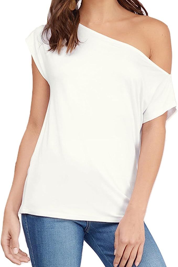 Sarin Mathews Women's Casual Off Shoulder Tops Short Sleeve T Shirts Lose Sexy Tank Tops Blouses | Amazon (US)
