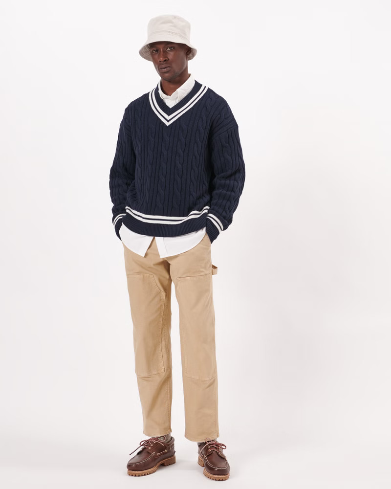 Oversized Preppy V-Neck Sweater | Abercrombie & Fitch (US)