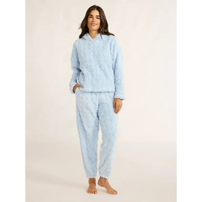 Joyspun Women's Embossed Plush Hoodie and Joggers Pajama Set, 2-Piece, Size XS-2X | Walmart (US)
