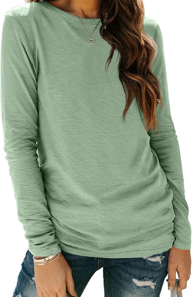 AUTOMET Womens Long Sleeve Round Neck Shirts Basic Tee Fall Tops Outfits Clothes 2025 | Amazon (US)