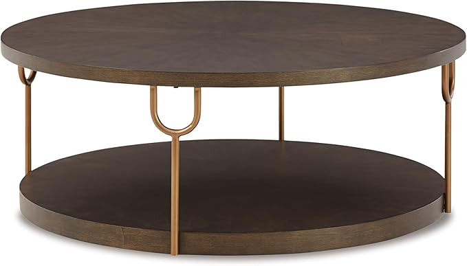 Signature Design by Ashley Brazburn Contemporary Round 42" Coffee Table, Metallic & Brown Finish | Amazon (US)