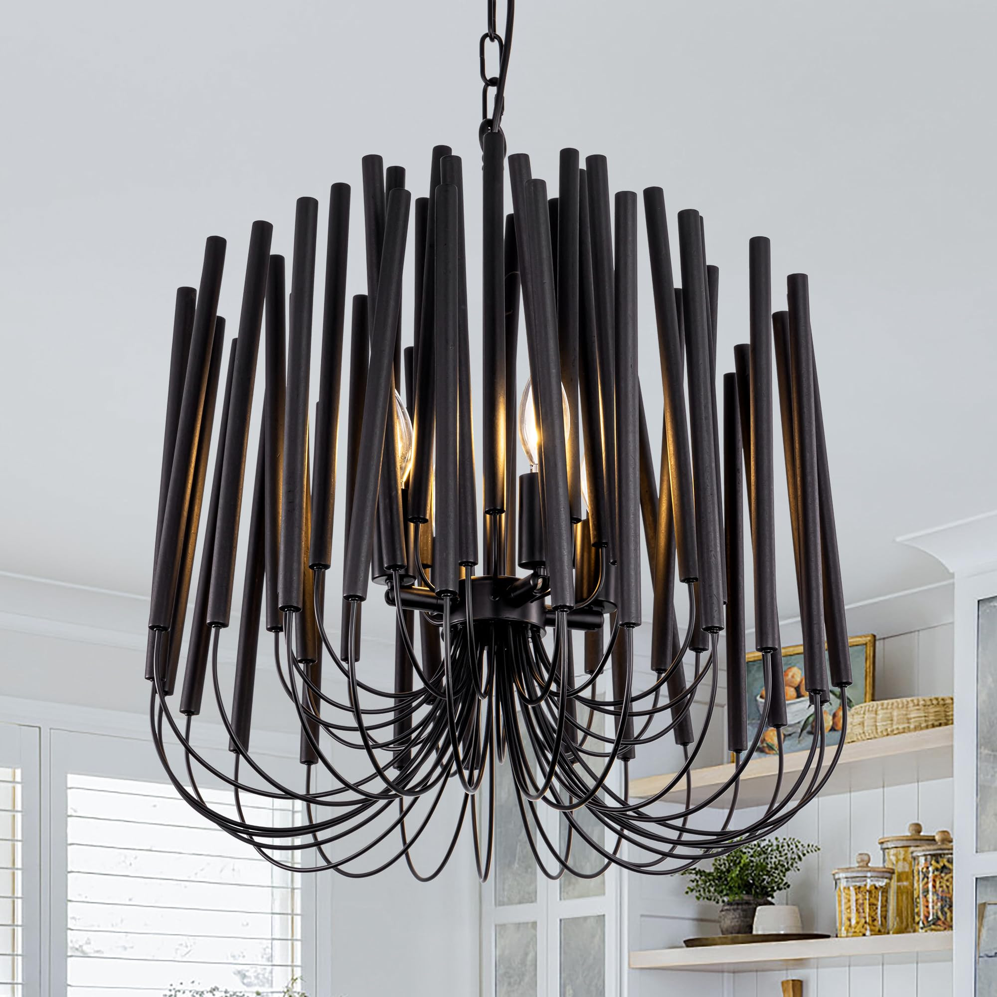 TOCHIC Modern Farmhouse Chandelier for Dining Room 18", Small Vintage Black Wood Chandeliers Ligh... | Amazon (US)