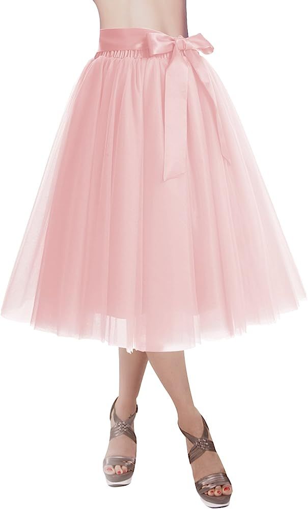 DRESSTELLS Knee Length Tulle Skirt Tutu Skirt Evening Party Gown Prom Formal Skirts | Amazon (US)