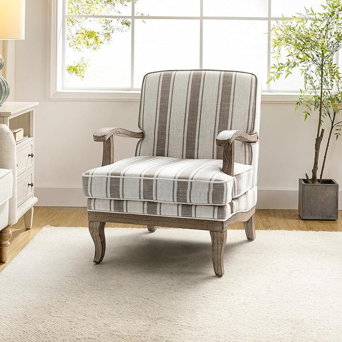 HULALA HOME Upholstered Accent Chair, Mid-Century Modern Striped Chair with Graceful Curves and W... | Amazon (US)
