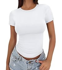 Trendy Queen Womens Basic T Shirts Summer Tops 2025 Crop Short Sleeve Slim Fit Tee Cute Gym Worko... | Amazon (US)