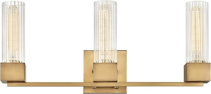 Hinkley Xander Three Light Bathroom Vanity Fixture - Ribbed Clear Glass, Mid-Century Modern, Use ... | Amazon (US)