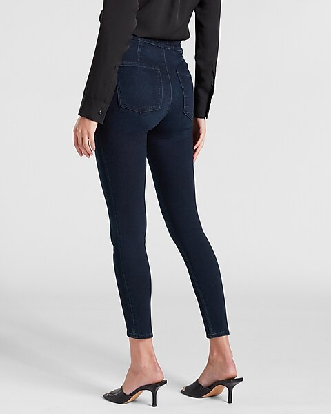 High Waisted Supersoft Knit Dark Wash Pull-on Skinny Jeans | Express