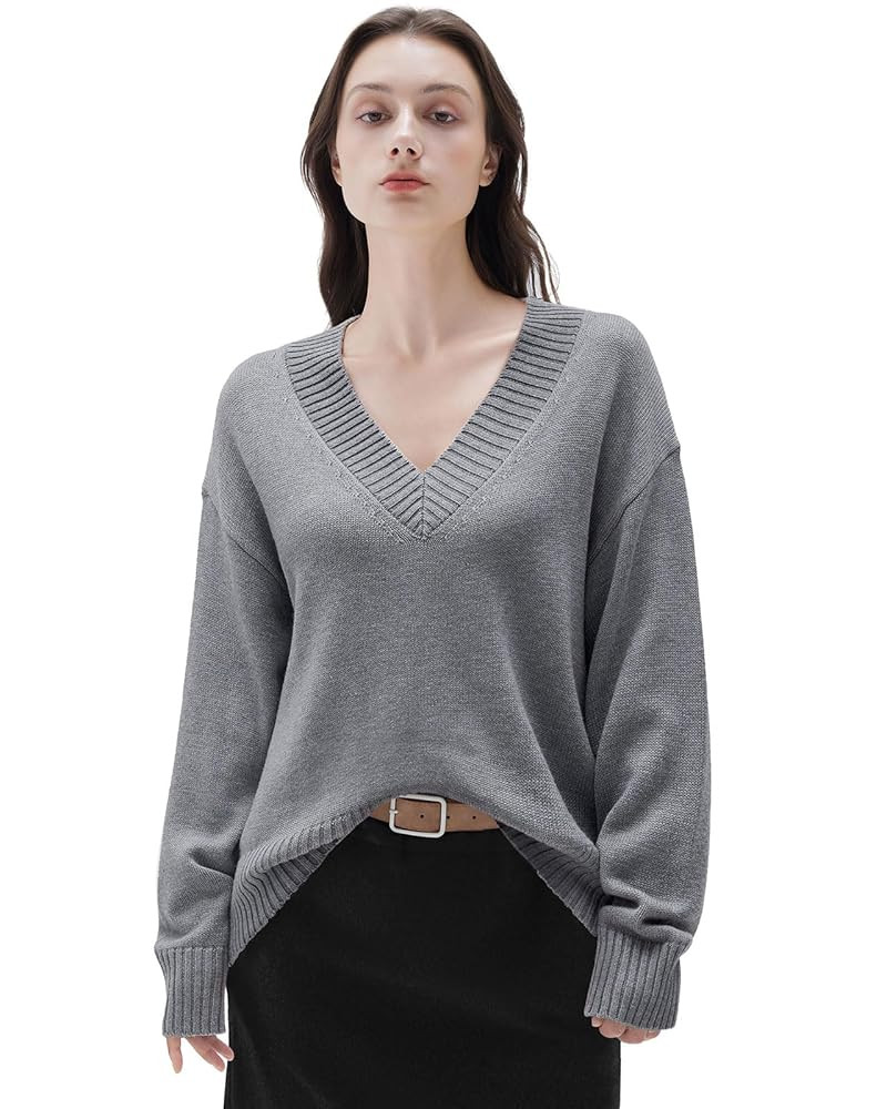 SUUKSESS Women Cashmere Oversized V Neck Pullover Sweaters Long Sleeve Jumpers | Amazon (US)