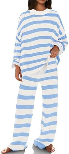 SENSERISE Womens Striped Set Sweater Lounge Sets Matching Fall Outfits Long Sleeve Tops and Pants... | Amazon (US)