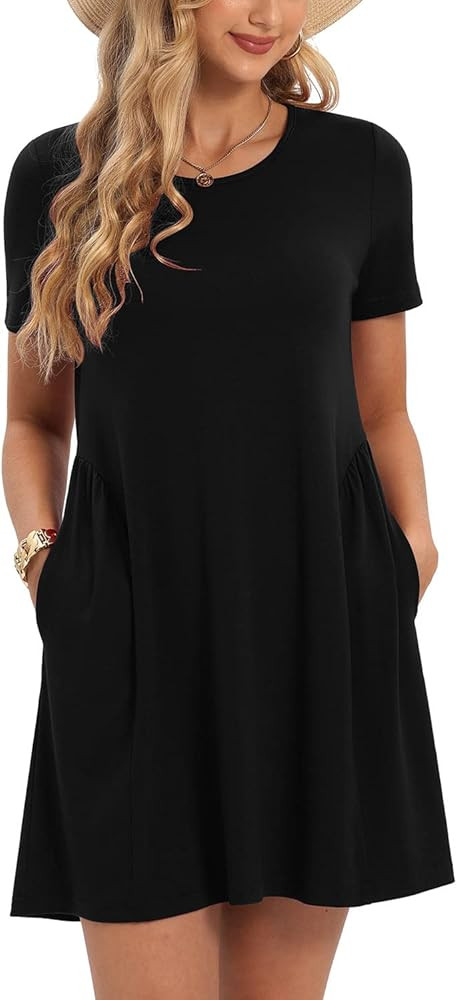 CHARMYI Tshirt Dresses for Women Casual Summer Dress for Women Tunic Swing Loose Pleated T Shirt ... | Amazon (US)