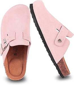 Women's Suede Clogs Slip-On Buckle Slides Leather Mules Cork Footbed Sandals Potato Shoes with Ar... | Amazon (US)