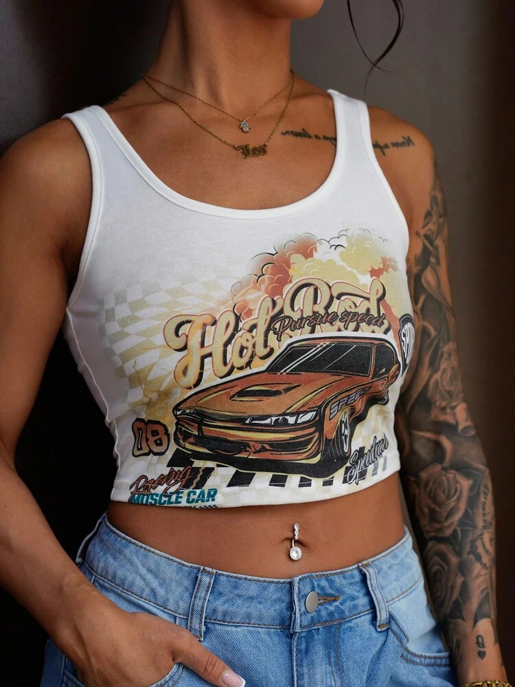 SAYEHFBABY Car & Letter Graphic Crop Tank Top | SHEIN