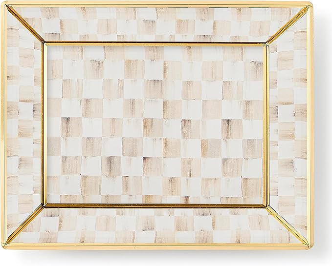 MACKENZIE-CHILDS Glass Tray, Decorative Bathroom Counter Tray, Small, Brown-and-White Mocha Check | Amazon (US)