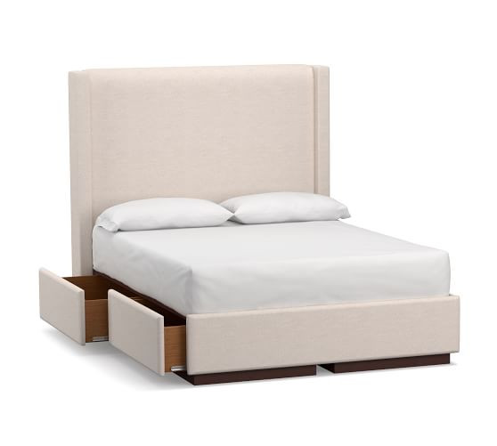 Harper Upholstered Non-tuftrd Tall Storage Platform Bed | Pottery Barn (US)
